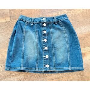 Refuge Blue Denim Mini Skirt Button Front S
